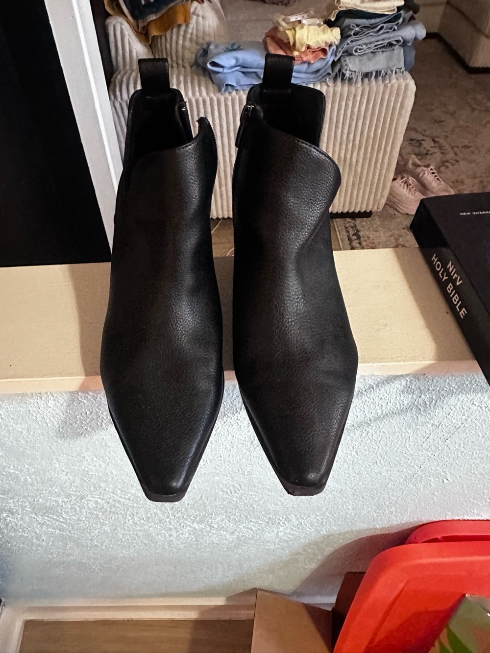 Yellow Box Black Pointed Toe Ankle Booties